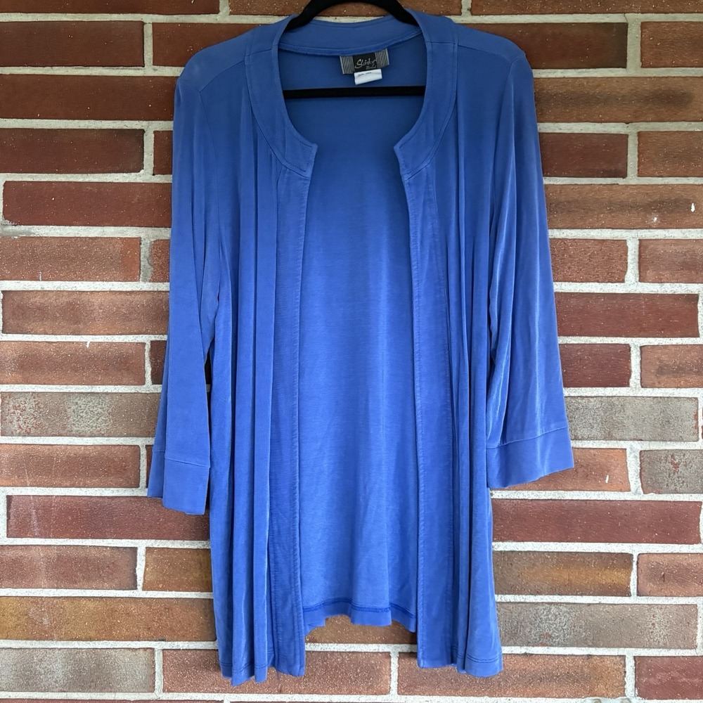 Slinky Brand Blue Travel Acetate Open Shrug Cardigan Topper Sz L A2075